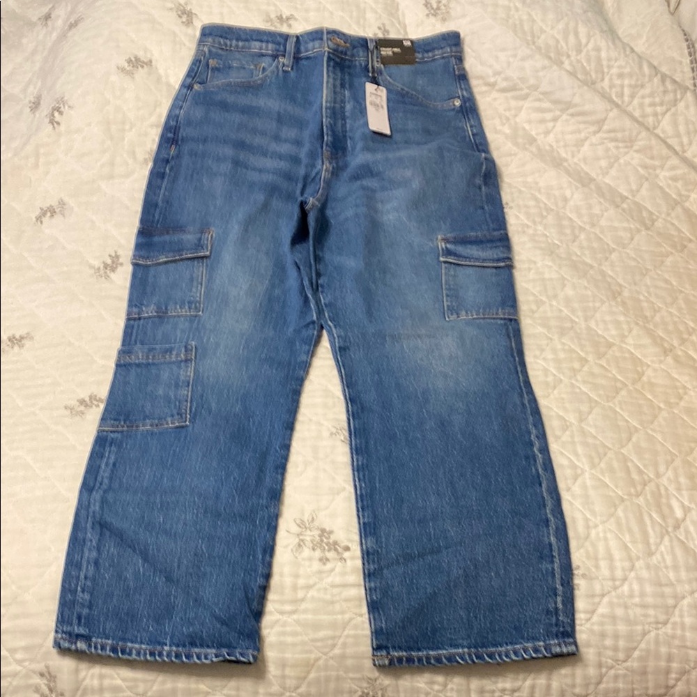 Express High Rise Straight Ankle Jeans in Denim Blue
